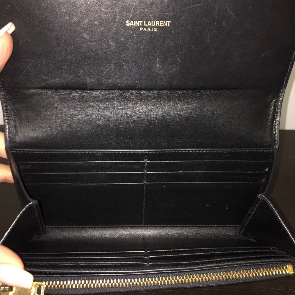 Saint Laurent YSL Grain De Poudre Nero Gold Wallet - Picture 6 of 8